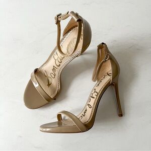 Sam Edelman Nude Ariella Patent Leather Stiletto Ankle Strap Dress Sandal 7